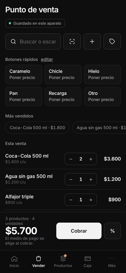 Pantalla de venta en el celular