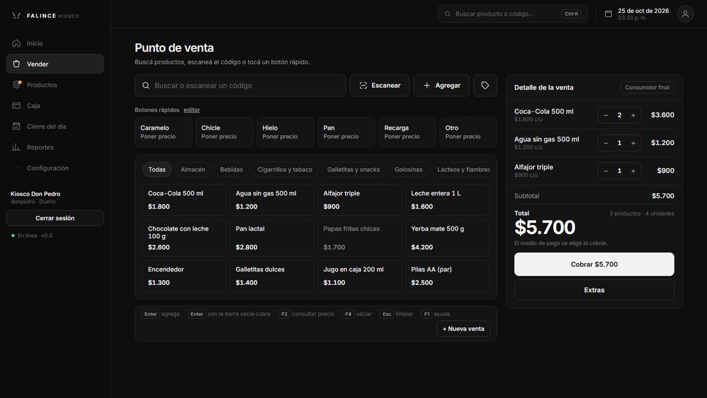 Pantalla de venta de Falince Kiosco en computadora
